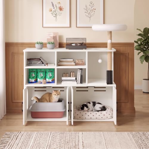 HOOBRO Double Cat Litter Box Enclosure, Hidden Cat Cabinet