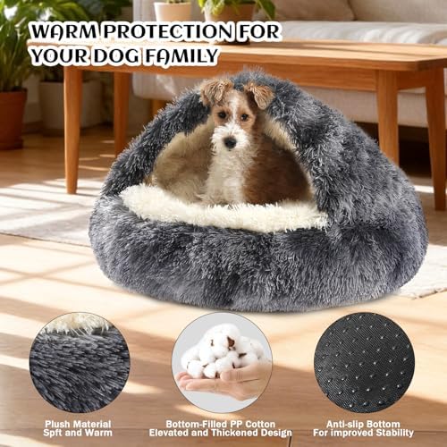 NOYAL Hooded Donut Bed, Calming Cave