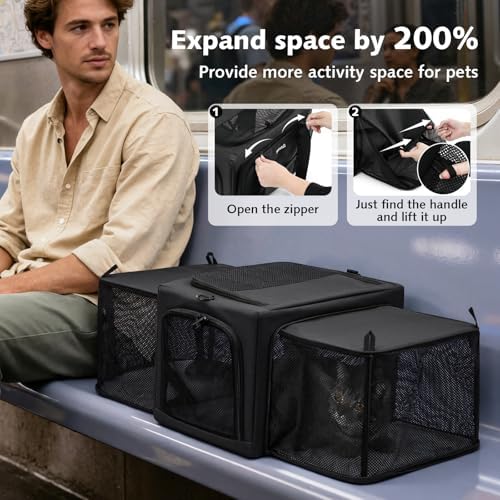 Pecute Cat Carrier Expandable, Stable Pet Carrier, Dark Gray