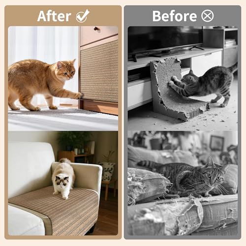 Natural Cork Cat Scratcher Mat, Self-Stick & Trimmable Furniture Protector