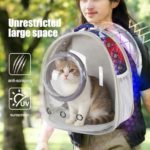 Galaxy Blue Cat Bubble Backpack, Back Expandable cat Backpack