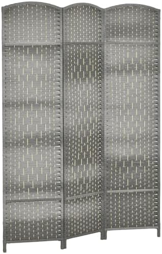 HOMCOM 3 Panel Room Divider 6 Ft Privacy Screen Hand-Woven Mixed Gray