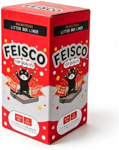 Feisco 20 Counts Drawstring Cat Litter Box Liners, Thick Heavy Duty Cat Litter