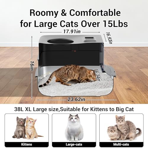 Large Cat Litter Box Front Entry Top Exit Kitty Litter Box Black