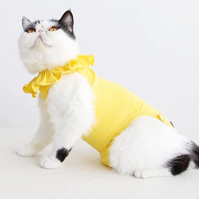 Cat Recovery Suit for Abdominal Wounds and Skin Diseases,Breathable Surgical Recovery Shirt After Surgery Wear Anti Licking Wounds,E-Collar Alternative for Female Cats Kitten(RSC01-yellow-m)