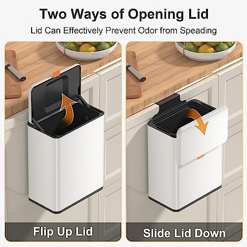 Mbillion 2.1 Gal White Hanging Stainless Steel Compost Bin