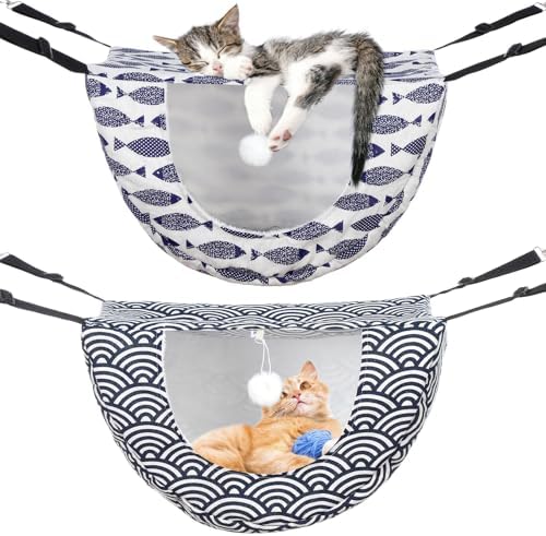 Unittype 2 Pieces Cat Cage Hammock Hanging Pet Bed, 2 Styles