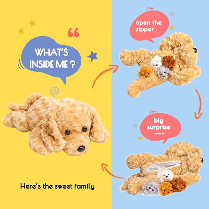 5 Pieces Dog Stuffed Animals for Girls,1 Mommy Dog with 4 Babies,Puppy Stuffed Animals Gifts for Girls 3 4 5 6 7 8 9 Years,Soft Plush Toys for Kids Christmas,Valentine's,Birthday,Children's Day