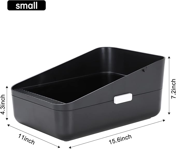 Sfozstra Open Litter Box, High Side Sifting, Secure and Odor Control, Removable, Easy to Clean for Cats Up to 8 Pounds (Black Small)
