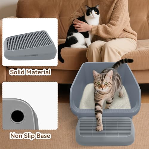 Elevated Litter Box Ramp/Steps for Kittens & Old Cats, Washable Litter Catcher