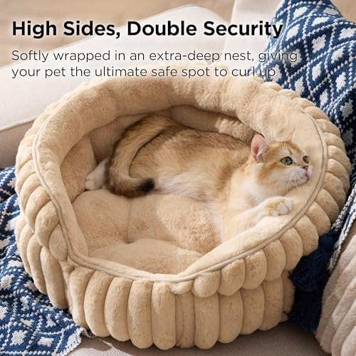 Bedsure ComfyFleece® Washable Cute Cat Bed, Soft Round Kitten Bed