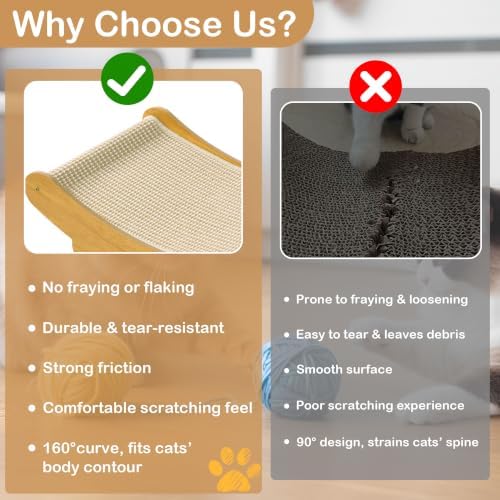 DWCN Large Sisal Cat Scratcher Bed Hammock Lounge Scratching Post Scratch Pad