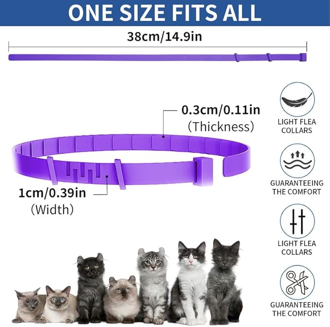 4 Pack Flea Collar for Cats, 32 Months Flea and Tick Prevention for Cats, Waterproof Cat Flea Collar, Natural Cat Flea and Tick Treatment, Adjustable Flea and Tick Collar for Cats Kittens(Grey&Purple)