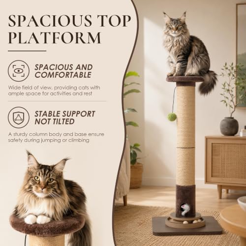 36" Cat Scratching Post, Extra-Thick Natural Sisal Scratcher Post