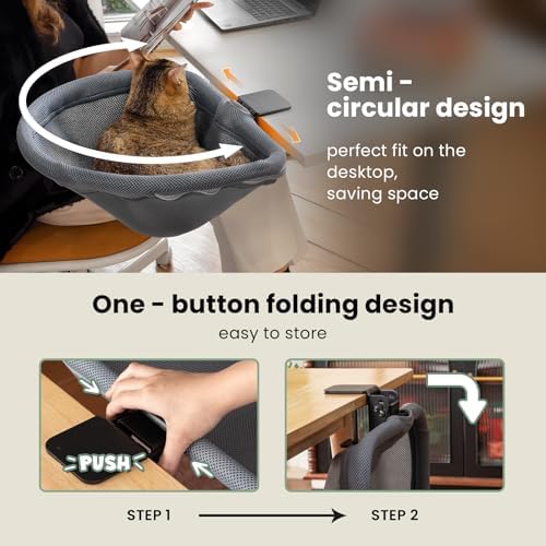 JUNSPOW Cat Desk Bed One-Click Folding, Maximum Holds 40lb