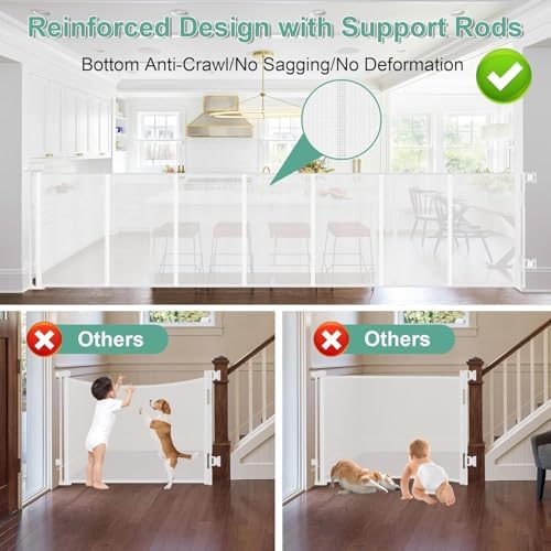 Reinforced 195" Extra Long Retractable Baby Gate Retractable Dog Gate/White