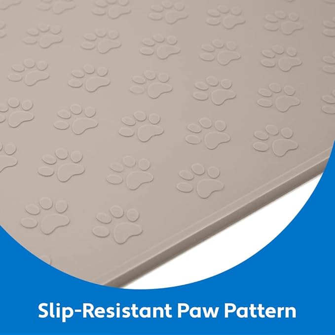 MIGHTY MONKEY 100% Waterproof Dog Food Mat, Raised Edges Silicone Pet Feeding Placemat for Cat, Dogs, Pet Bowls, High Lipped Tray Prevents Water Spills, Food on Floor, Dishwasher Safe, 18x12, Beige