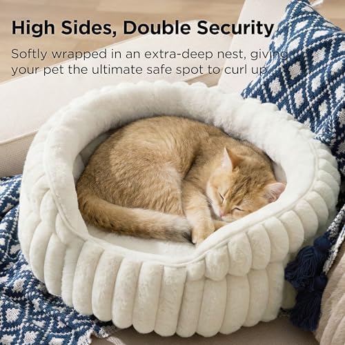 Bedsure ComfyFleece® Washable Cute Cat Bed, Soft Round Kitten Bed