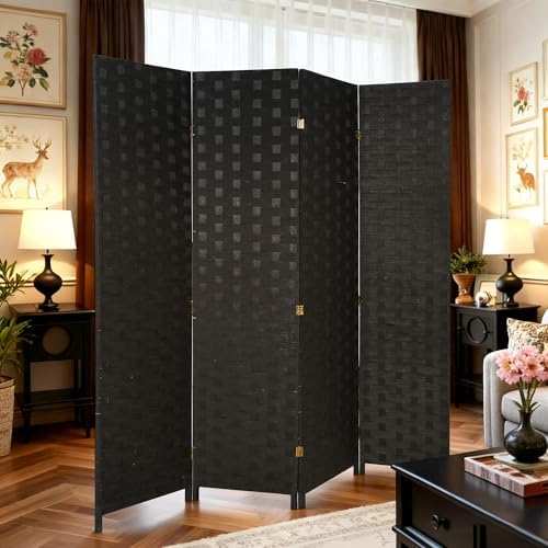 FDW 4-Panel Folding Room Divider | 6ft, Coal Black | Light & Portable