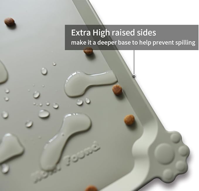 Hoki Found Silicone Pet Food Tray - Non Slip Pet Dog Cat Bowl Placemat - Feeding Mat - Waterproof Dog Cat Food Mats - For Carpet - Cream Green