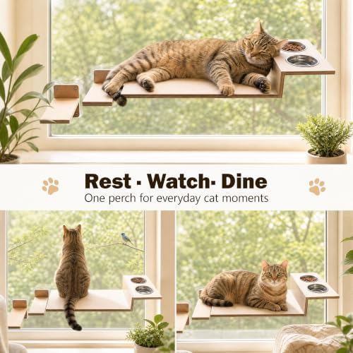 Cat Window Perch, Strong Suction Cups, Cat Window Hammock & Feeding Shelf