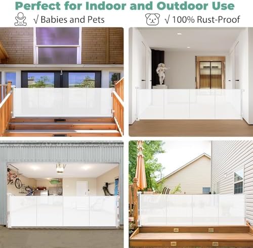 Reinforced 195" Extra Long Retractable Baby Gate Retractable Dog Gate/White