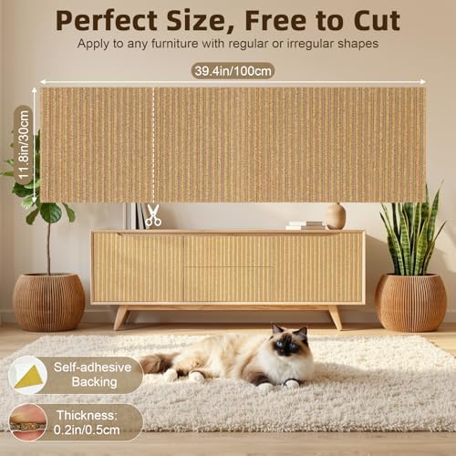 Cat Scratch Mat, 39.4 * 11.8IN Cork Cat Scratch Furniture Protector