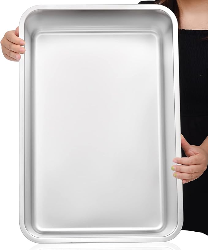 Kichwit Large Stainless Steel Cat Litter Box with High Sides, Metal Litter Pan for Big Cats, Non Stick Smooth Surface, Easy to Clean (23.4" L x 15.5" W x 7.6" H)