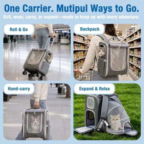 Pet Carrier Backpack with Wheels Rolling