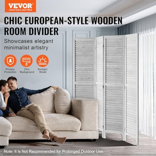 VEVOR Wood Room Divider, 4 Panel Folding Privacy Screen, 66.9 Inches Tall