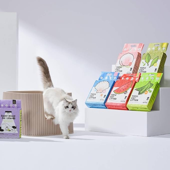 Tofu Cat Litter Natural Clumping Tofu Cat Litter, Fast Clumping and Easily Scoop-able 5.5lb/88oz 5 Scents - Watermelon, 4 Pack