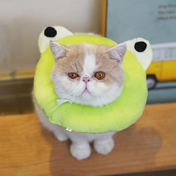 Adjustable Cat Recovery Collar Soft,Cute Pet E-Collar Neck Cone After Surgery Wound Healing Protective Cone Fit for Kitties, Small Dogs(ELC05-frog-m)