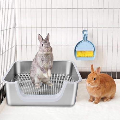 Stainless Steel Sifting Rabbit Litter Box Chew-Proof Bunny Litter Pan