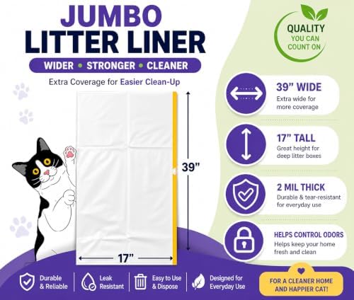 Cat Litter Box Liners Drawstring XL 39" x 17" Super Jumbo Scratch Resistant