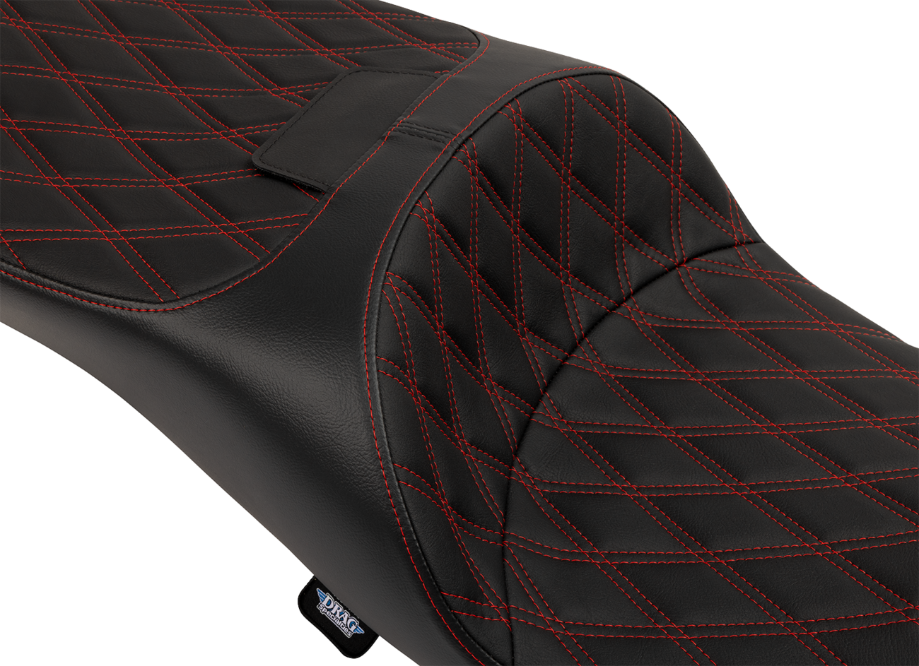 DRAG SPECIALTIES SEATS, Drag Specialties Seats Extended Reach Freedom Seat with Vinyl Cover, Double Diamond Pattern and Red Stitch for FLT/FLH 2009-2025 - Part 4696D