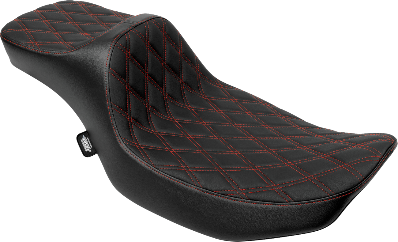 DRAG SPECIALTIES SEATS, Drag Specialties Seats Predator III Extended Reach Seat for FLH/FLT 2023-2024, Double Diamond Vinyl with Red Stitching – Part 4705D