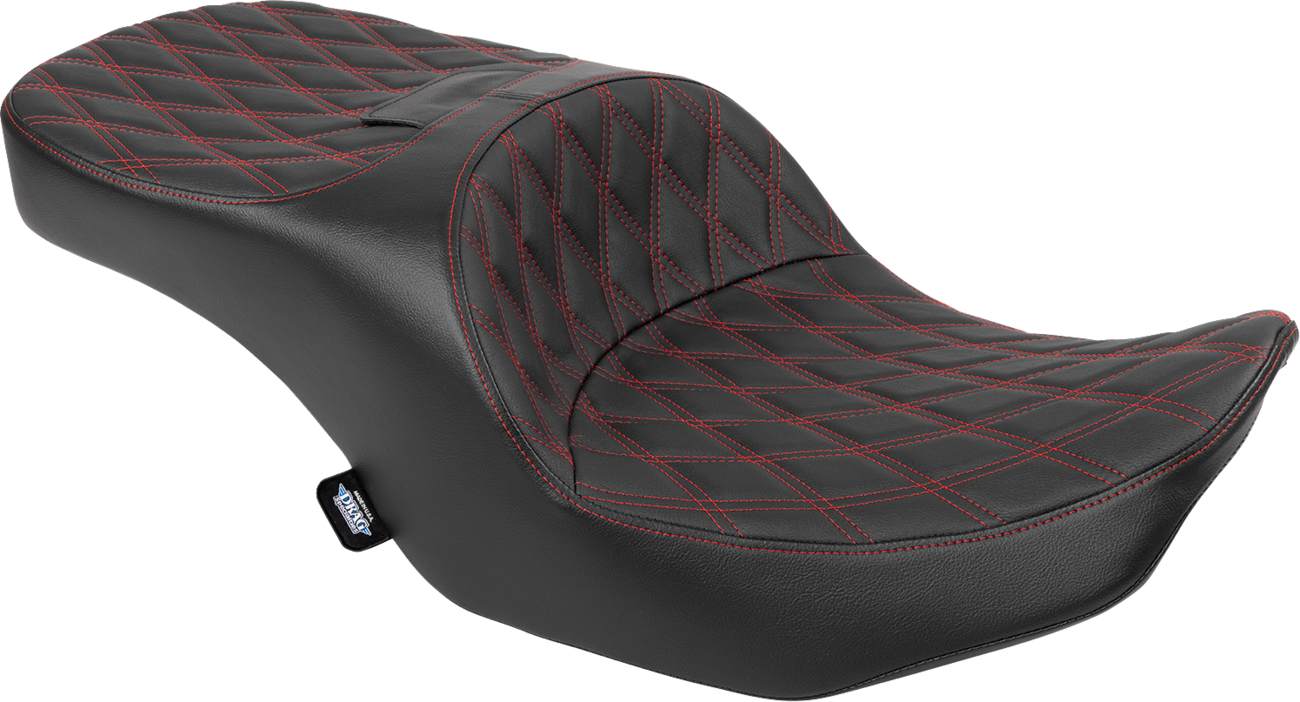 DRAG SPECIALTIES SEATS, DRAG SPECIALTIES SEATS Freedom Seat for FLT/FLH 2023-2025 - Black Vinyl with Red Double Diamond Stitch, Part #4711D