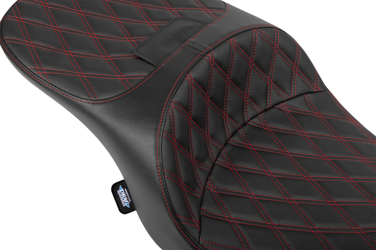 DRAG SPECIALTIES SEATS, DRAG SPECIALTIES SEATS Freedom Seat for FLT/FLH 2023-2025 - Black Vinyl with Red Double Diamond Stitch, Part #4711D