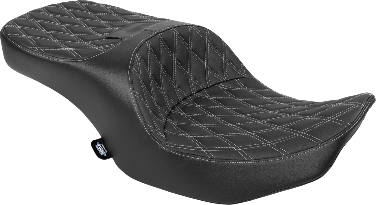 DRAG SPECIALTIES SEATS, Drag Specialties Seats Forward Position Freedom Seat for FLH/FLT 2023-2025, Vinyl with Silver Double Diamond Stitch - Part #4715C
