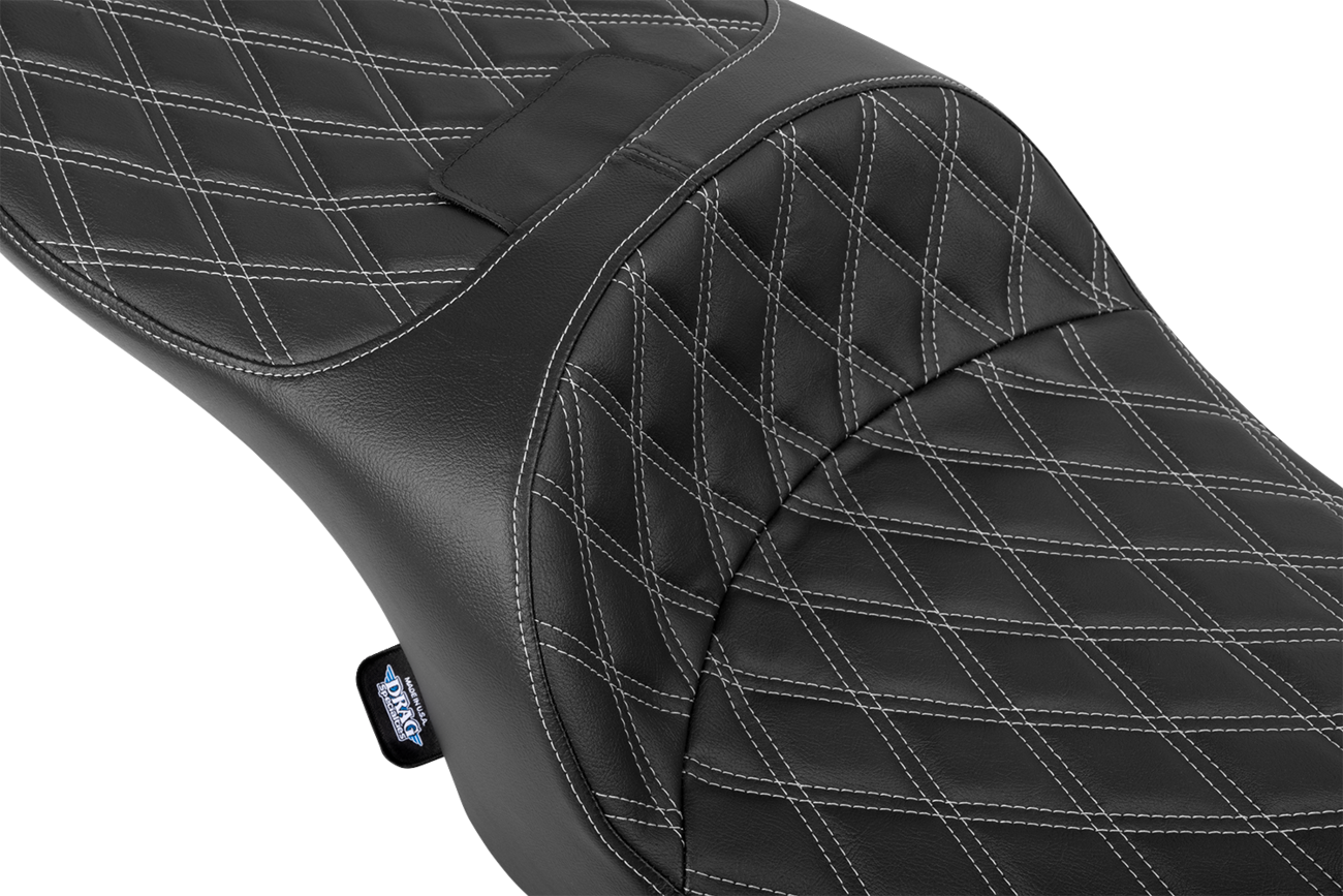 DRAG SPECIALTIES SEATS, Drag Specialties Seats Forward Position Freedom Seat for FLH/FLT 2023-2025, Vinyl with Silver Double Diamond Stitch - Part #4715C