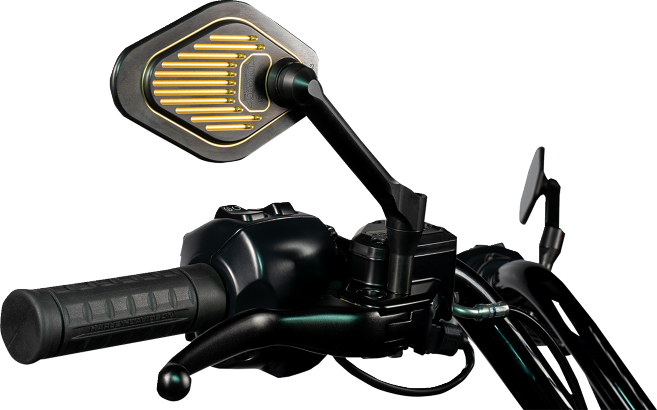 DRAG SPECIALTIES M03-06R Adjustable Diamond Mirror for Harley-Davidson with Short Stem, Black/Gold Finish