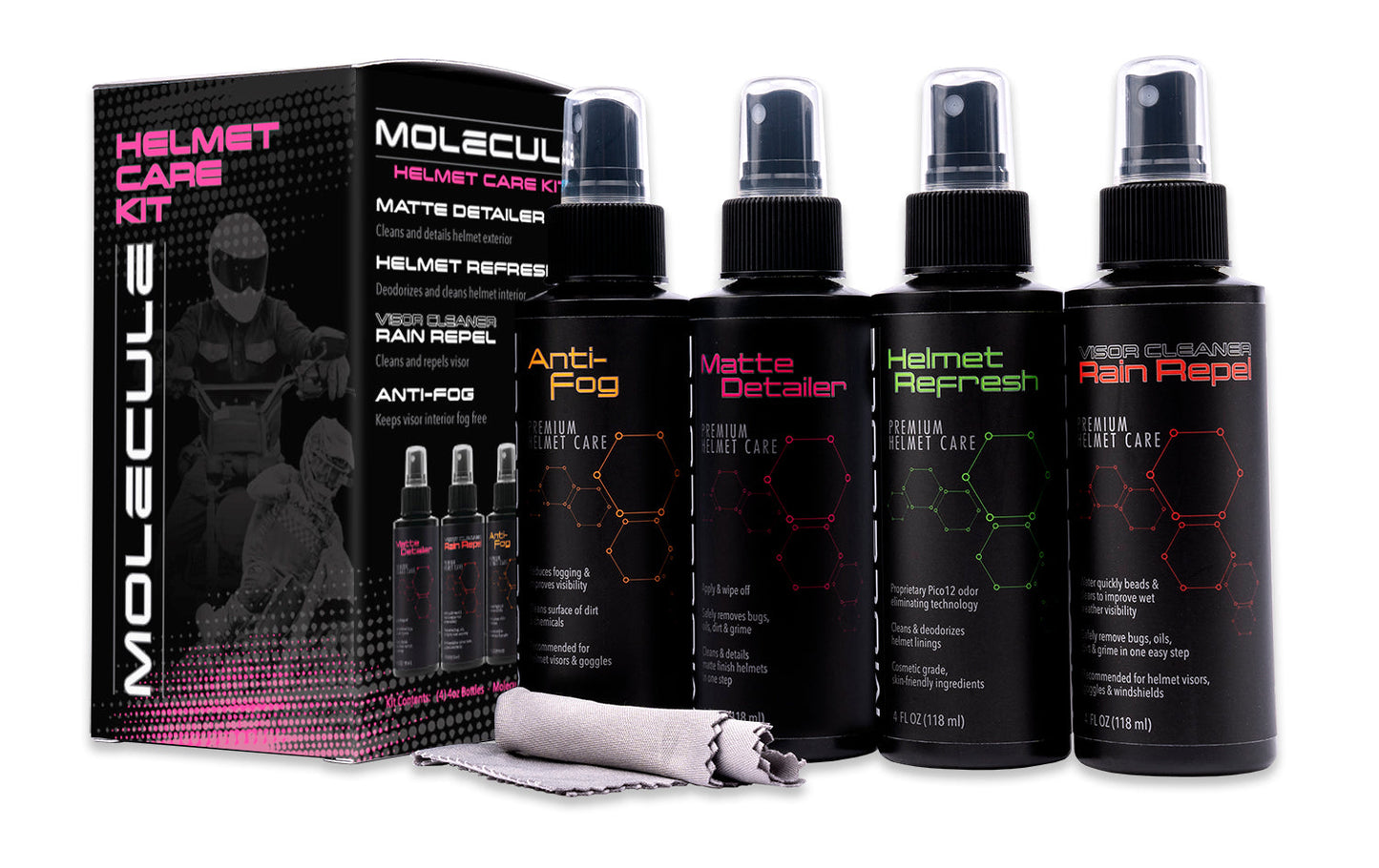 Molecule Matte Helmet Care Kit | 4-Piece 4 oz Set