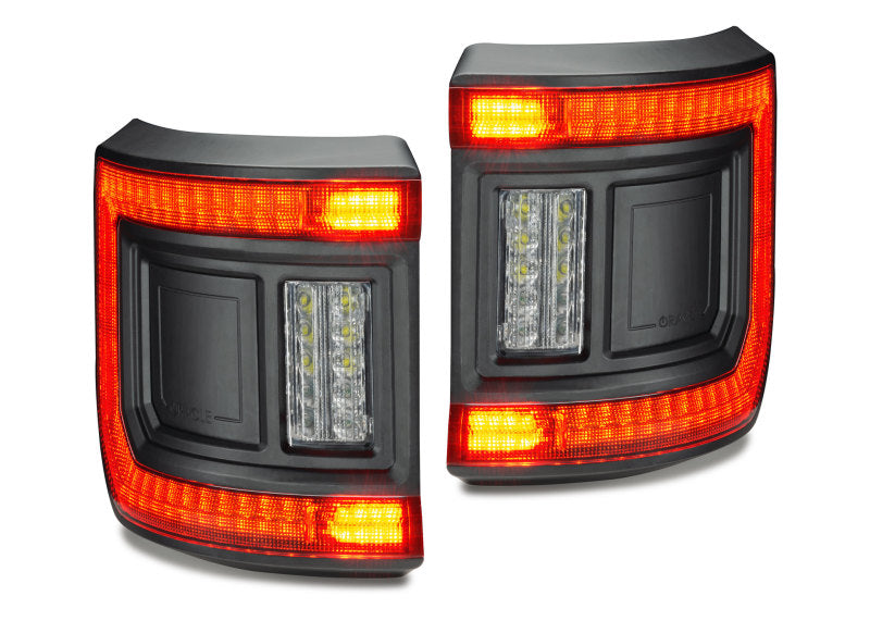 Rear view of Jeep Gladiator JT displaying ORACLE Lighting Flush Mount LED Tail Lights illuminated.