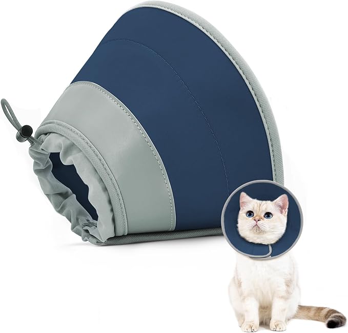 Cat Cone Collar Soft to Stop Licking, Adjustable, Foldable Lightweight Kitten Cones After Surgery Recovery for Cats & Kittens, Cat Cone Alternative (Solid Blue, S)