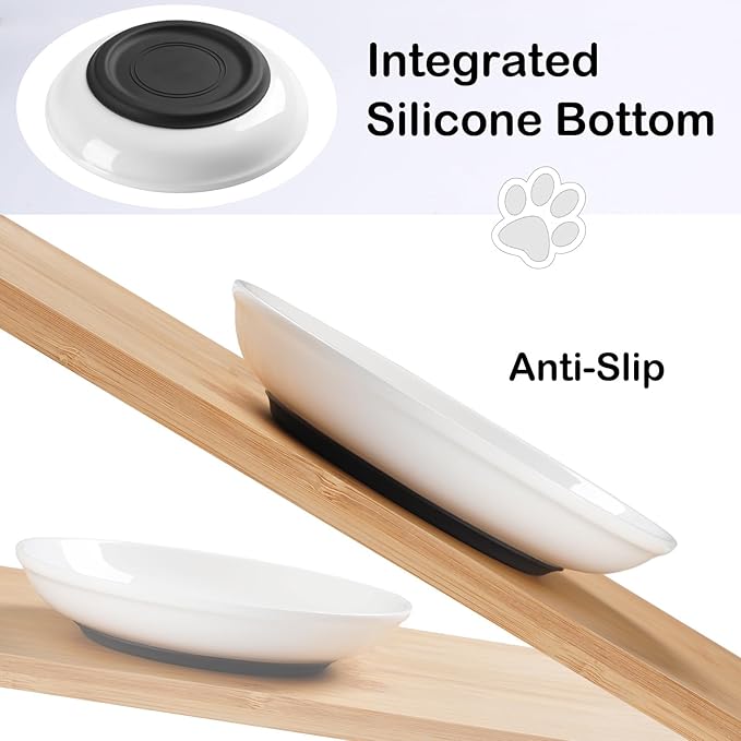 Cat Food Bowl,Healthy Ceramic Cat Bowls for Indoor Cats,Anti Whisker Fatigue Cats Dishes Set,Shallow Wide Kitten Plates for Food and Water,Non-Slip Silicone Bottom,3 Pack