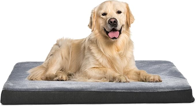 Amazon Basics Dog Bed with Cooling Gel Memory Foam, Pressure-Relief Support for Dogs up to 120lbs, Non-Slip Bottom, Machine Washable Cover, Giant Sized (50" x 34"), Grey
