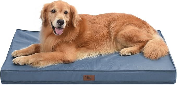 Outdoor Dog Bed for Extra Large Dogs, XL Dog Bed for Large Sized, Egg Crate Foam Dog Bed with Removable Washable Oxford Cooling Cover, Blue