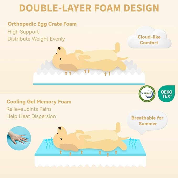 Orthopedic Dog Beds for Large Dogs, Waterproof Memory Foam Dogs Bed with Sides, Non-Slip Bottom and Egg-Crate Foam Big Dog Sofa with Removable Washable Cover(Large,Dark Green)
