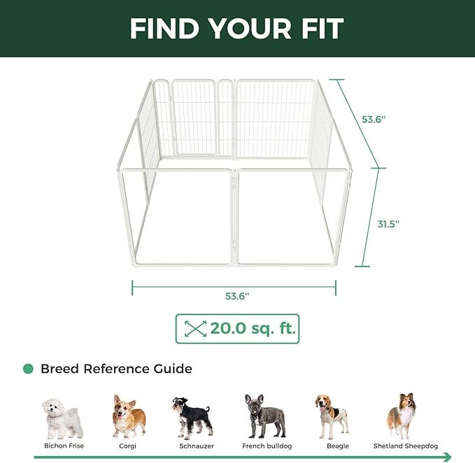 FXW Homeplus Unleashed Indoor Dog Playpen - Stress-Free and Safe Play, Heavy Duty 32 Inch 4 Acrylic Panels + 4 Wire Panels Dog Pen for Small and Medium Dogs, White│Patented