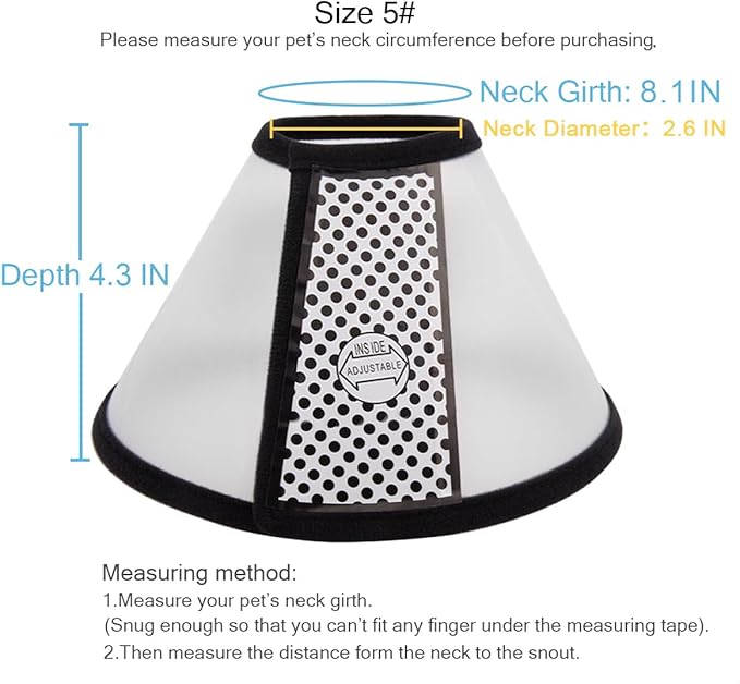 Depets Adjustable Recovery Pet Cone E-Collar for Cats Puppy Rabbit, Plastic Elizabeth Protective Collar Wound Healing Practical Neck Cover, Neck Girth 8.1 in